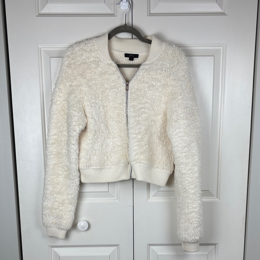 J. Crew Cream Zip Up Cropped Teddy Jacket - Size S